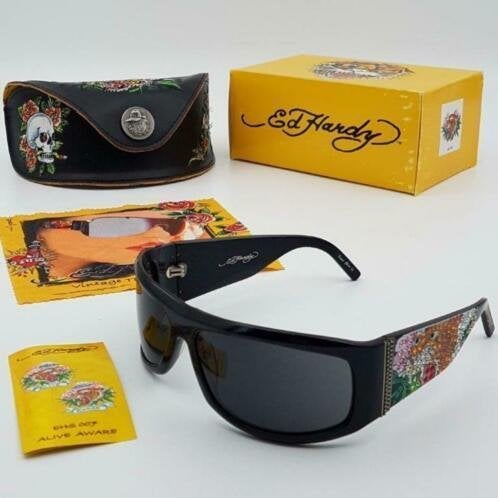 Zonnebril Ed Hardy EHS-007 66-16-120 Black - Alive Aware, Overige merken, Zonnebril, Zwart, Nieuw