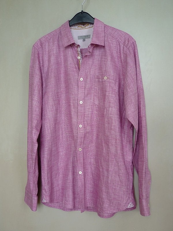 Ted Baker London, overhemd, rood met motiefje, maat 4 (=42), Kleding | Heren, Overhemden, Ted Baker, Ophalen of Verzenden, Zo goed als nieuw