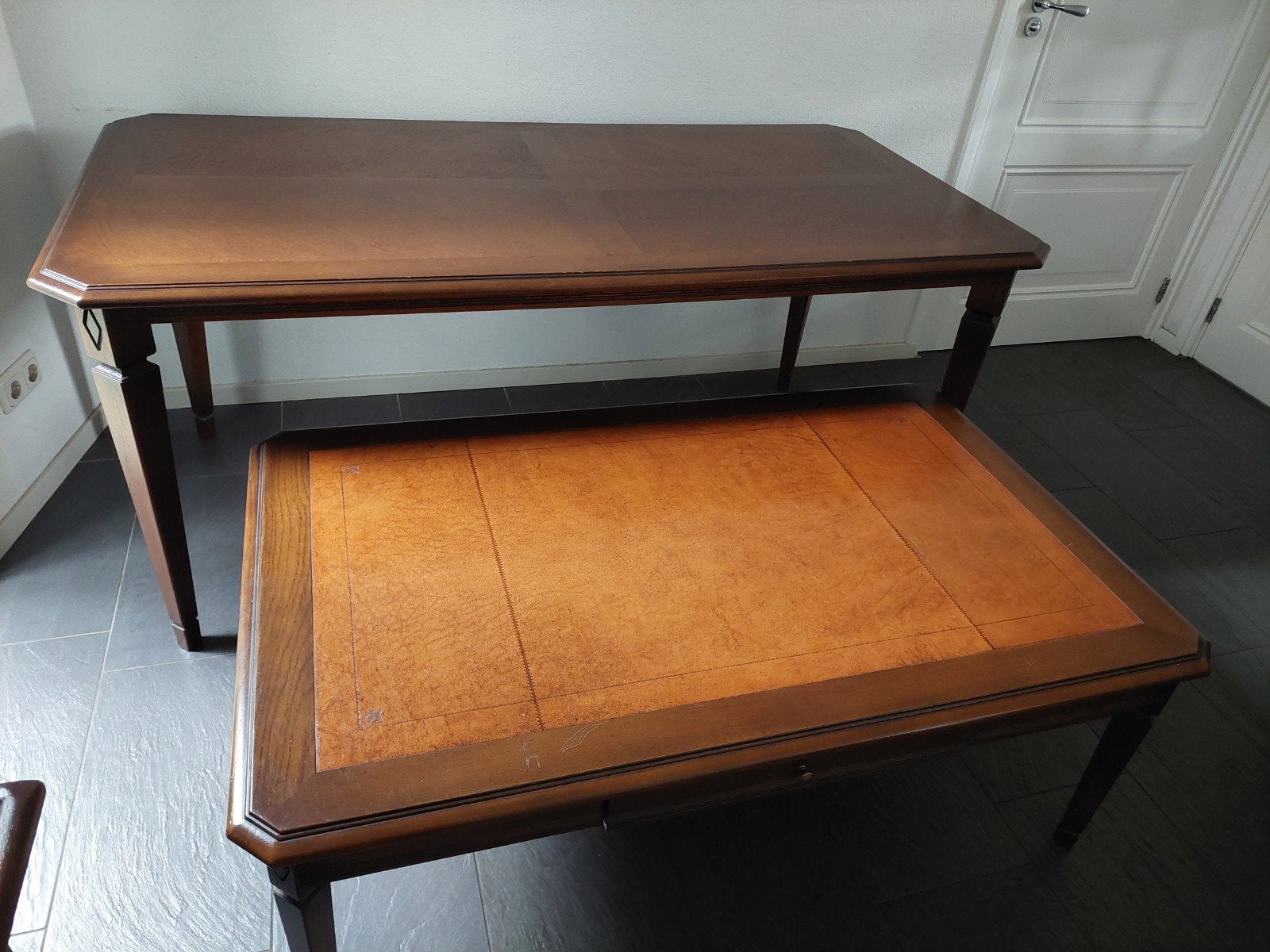 eiken eettafel met bijbehorende salontafel, Ophalen, Rechthoekig, 150 tot 200 cm