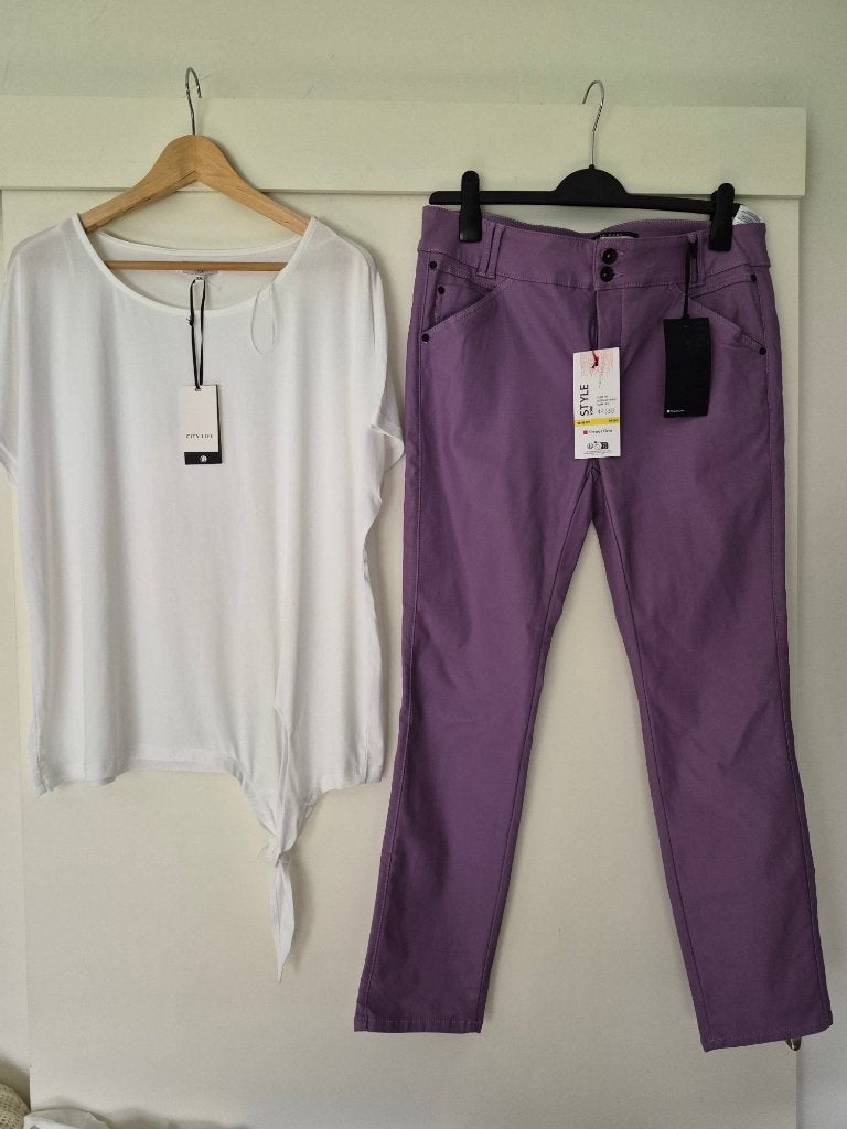 NIEUW coating broek stretch street one maat 44 30 tuniek 46, Paars, Nieuw, Ophalen of Verzenden, Lang