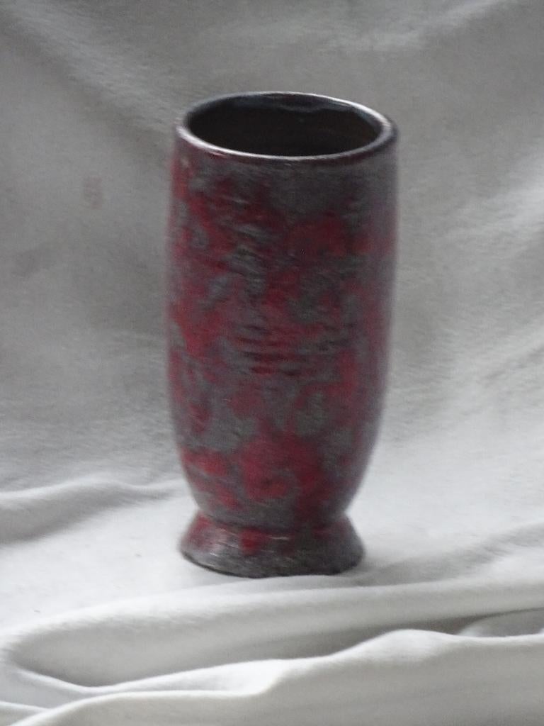 AmHa vaas, handwerk. Gemeleerd rood/grijs., Ophalen of Verzenden