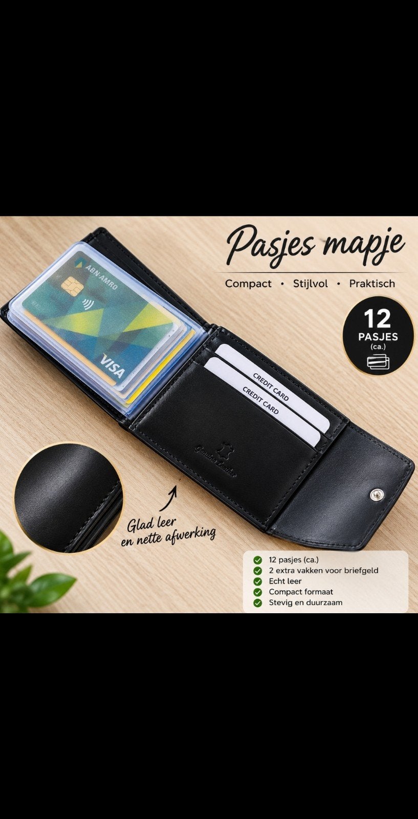 Nieuw Pasjes Mapje - Echt Leder - Compact & Praktisch, Overige merken, Zwart, Nieuw, Ophalen of Verzenden