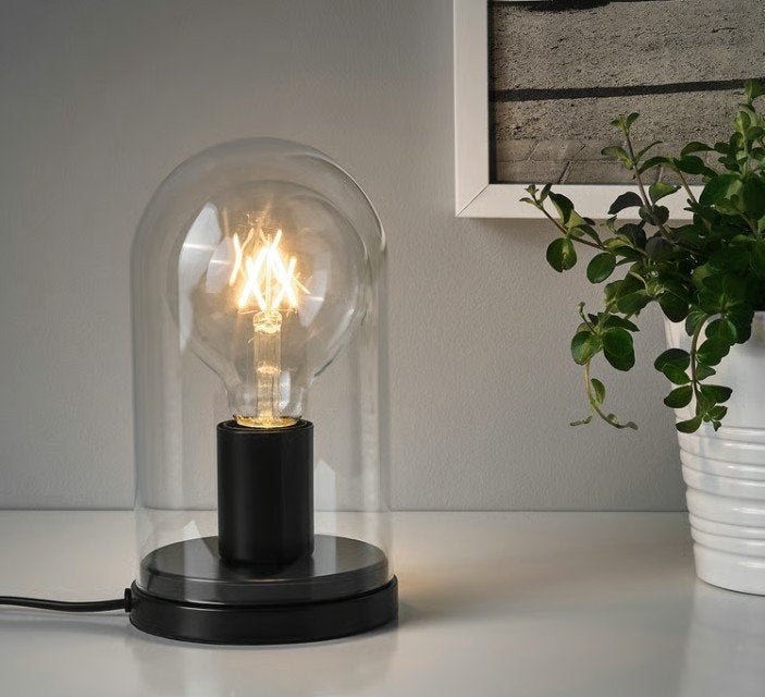 IKEA Ropudden Tafellamp met glazen stolp, Ophalen, 25 cm, Met schakelaar, Nieuw