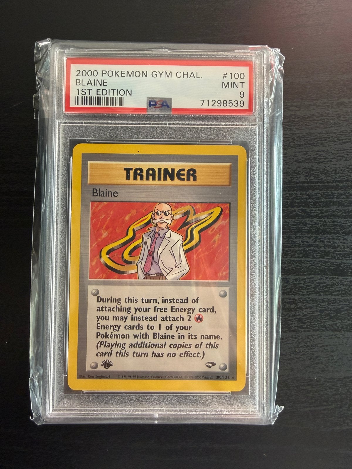 2000 Pokémon Gym Challenge Blaine Trainer PSA 9 MINT, Ophalen of Verzenden, Nieuw, Losse kaart, Foil