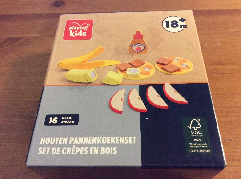 Playing Kids. Houten Pannenkoeken speelset 16 delig. Nieuw, Ophalen of Verzenden, Nieuw