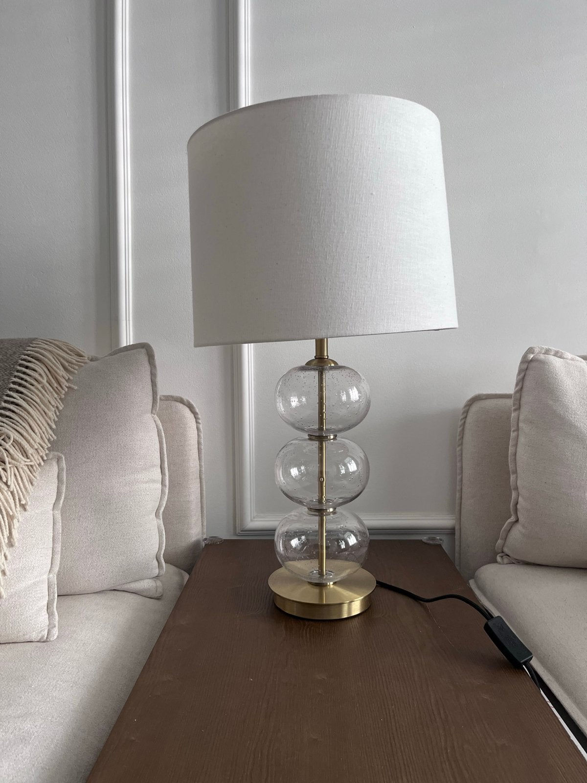 Grote Schemerlamp ZARA HOME met glazen / messing voet, Ophalen, Overige merken, Wit, E27 (groot)