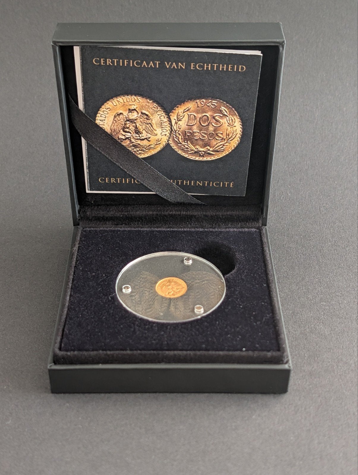 Gouden Mexicaanse 2 Pesos munt 1919-1948 met certificaat, Ophalen of Verzenden, Losse munt, Goud