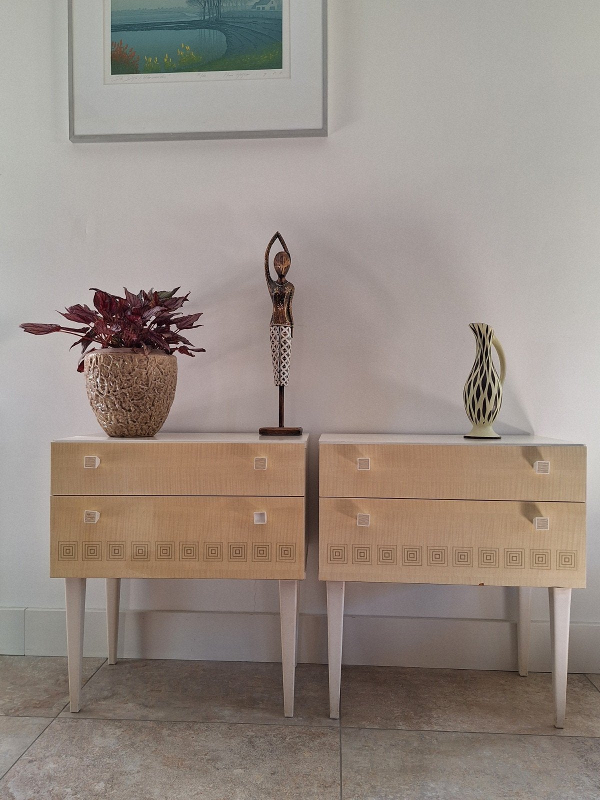 vintage nachtkastjes in Mid- Century modern styl, Ophalen, Zo goed als nieuw, Minder dan 45 cm, Minder dan 55 cm