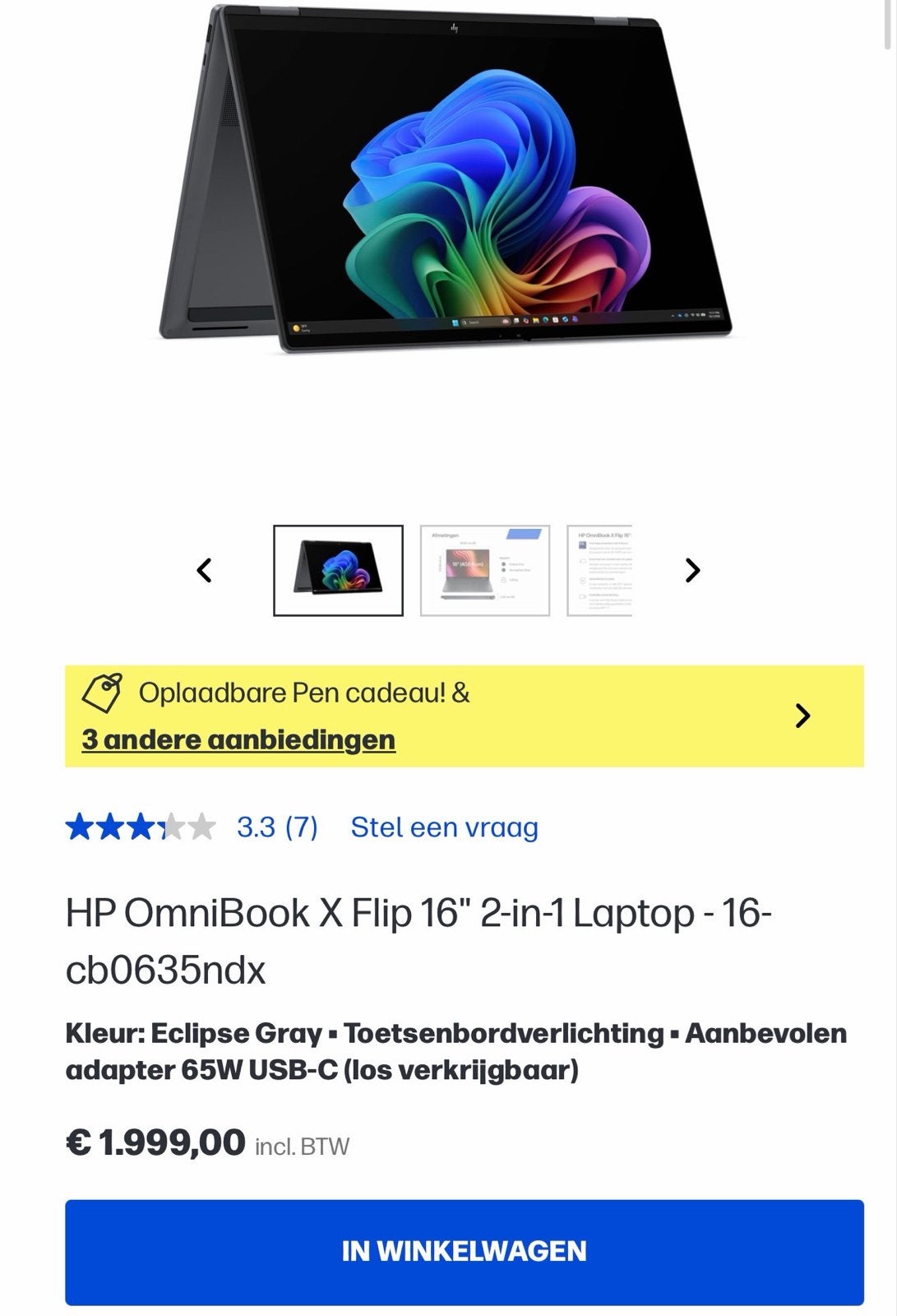 HP OmniBook X Flip 16" 2-in-1 Laptop - Nieuw in doos, Nieuw, Ophalen of Verzenden, 4 Ghz of meer, Met touchscreen