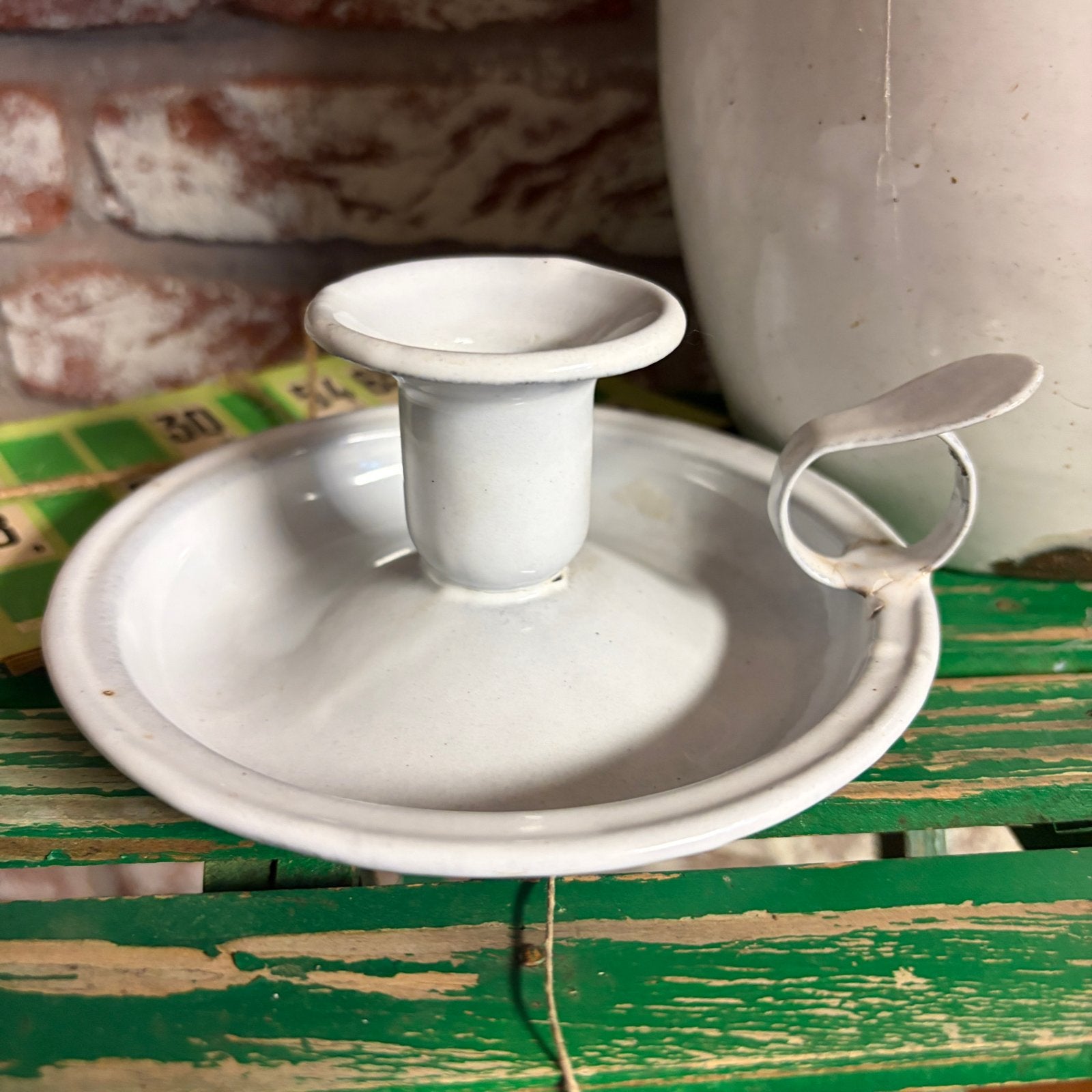 Wit Emaille blakertje / brocante kandelaar / nette blaker, Antiek en Kunst, Curiosa en Brocante, Ophalen of Verzenden
