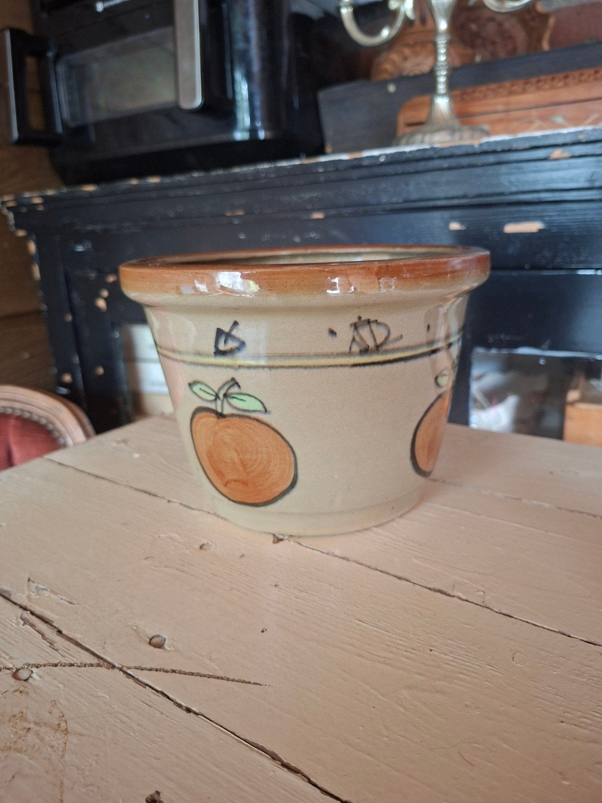 Vintage aardewerk pot met fruitdecoratie, Ophalen of Verzenden