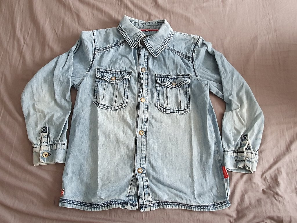 Name It stoer jeansbloesje blauw mt 116 ZGAN, Overhemd of Blouse, Ophalen of Verzenden, Zo goed als nieuw, Jongen