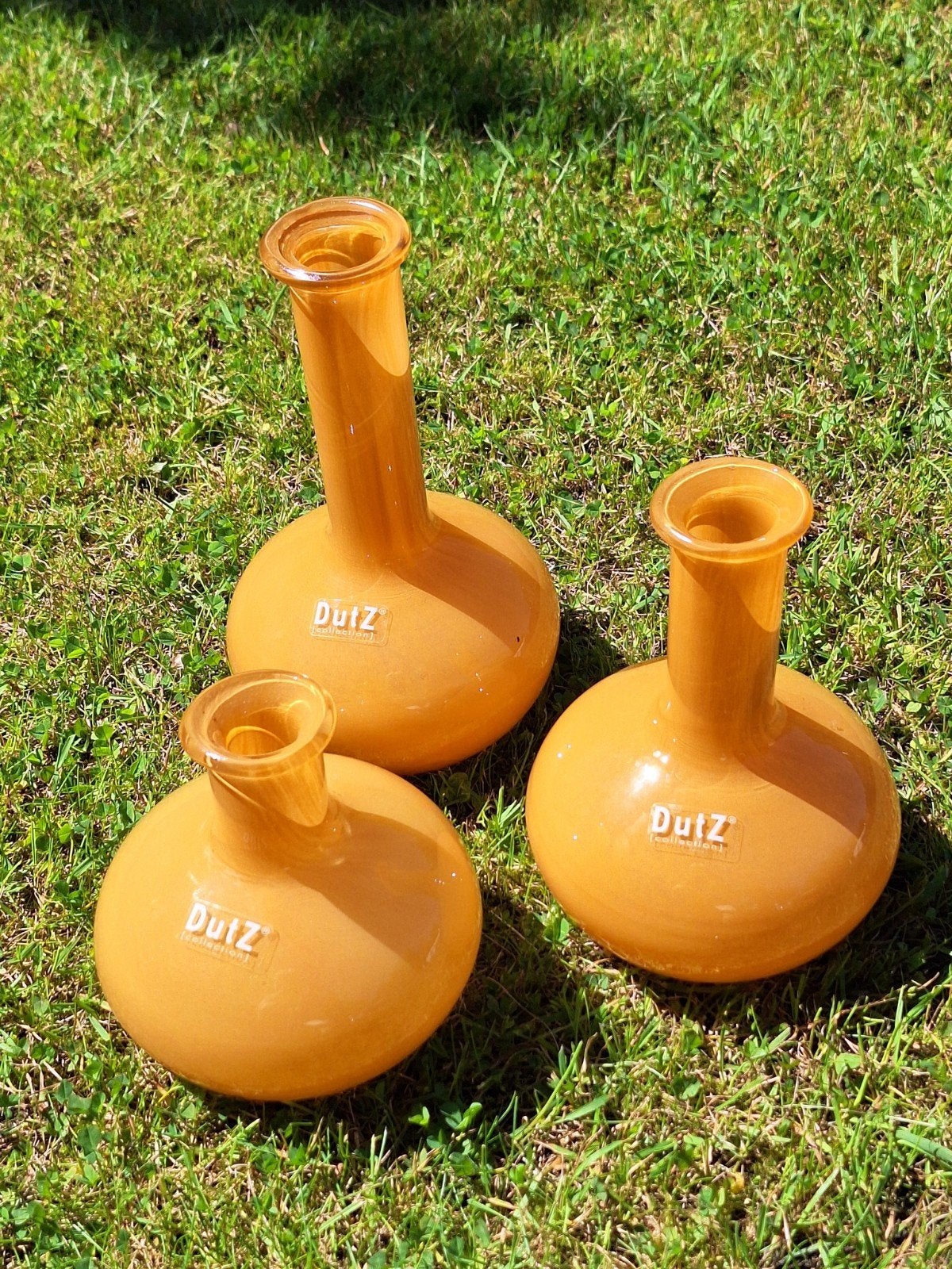 DutZ Design Vazen Amberkleurig - Set van 3, Ophalen of Verzenden, Zo goed als nieuw, Handgemaakt, Glas