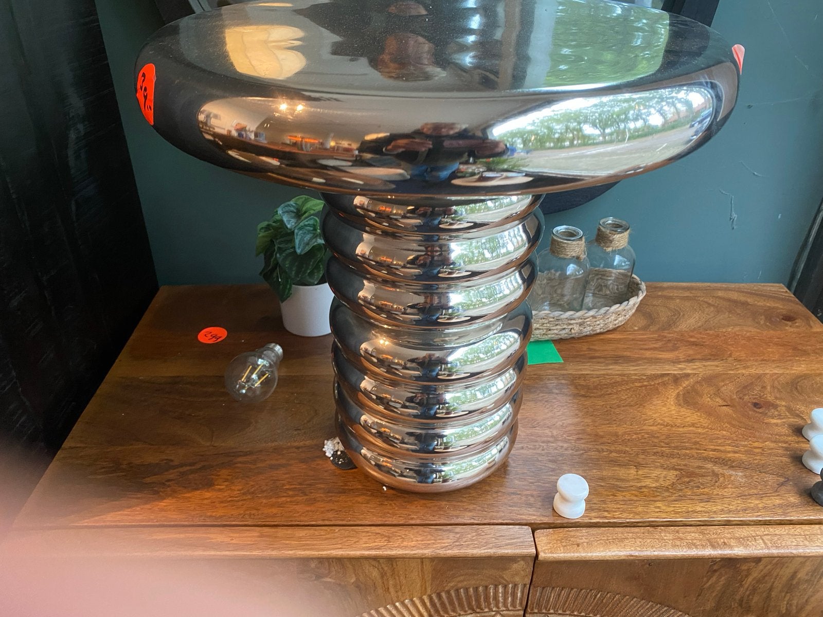 Vintage Chroom Bijzettafel Retro Design 43cm, Ophalen, Minder dan 45 cm, Minder dan 55 cm, Metaal of Aluminium