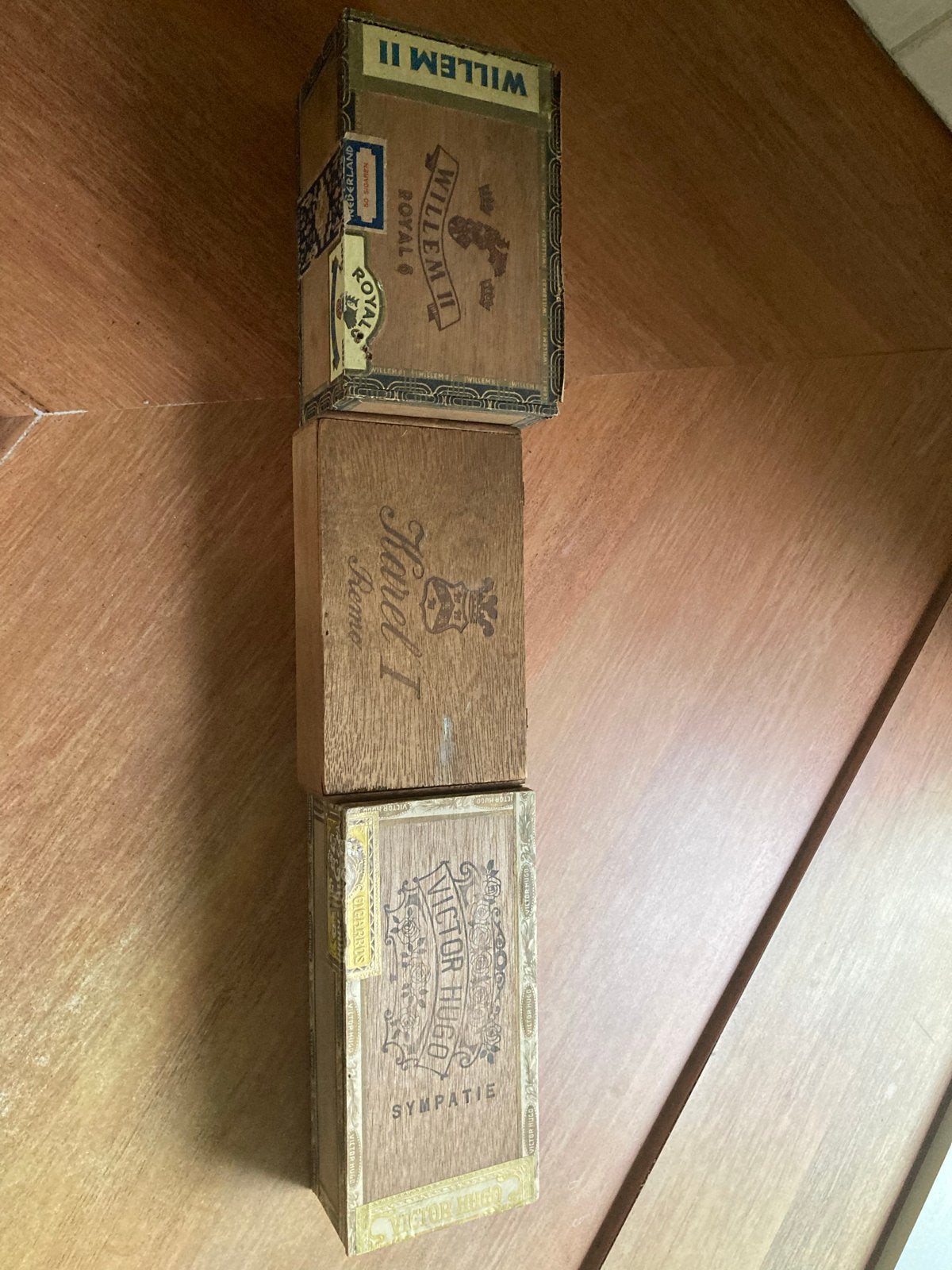 Set van 3 vintage sigarenkistjes: Willem II, Karel I, Victor, Ophalen of Verzenden, Gebruikt, Overige, Overige merken