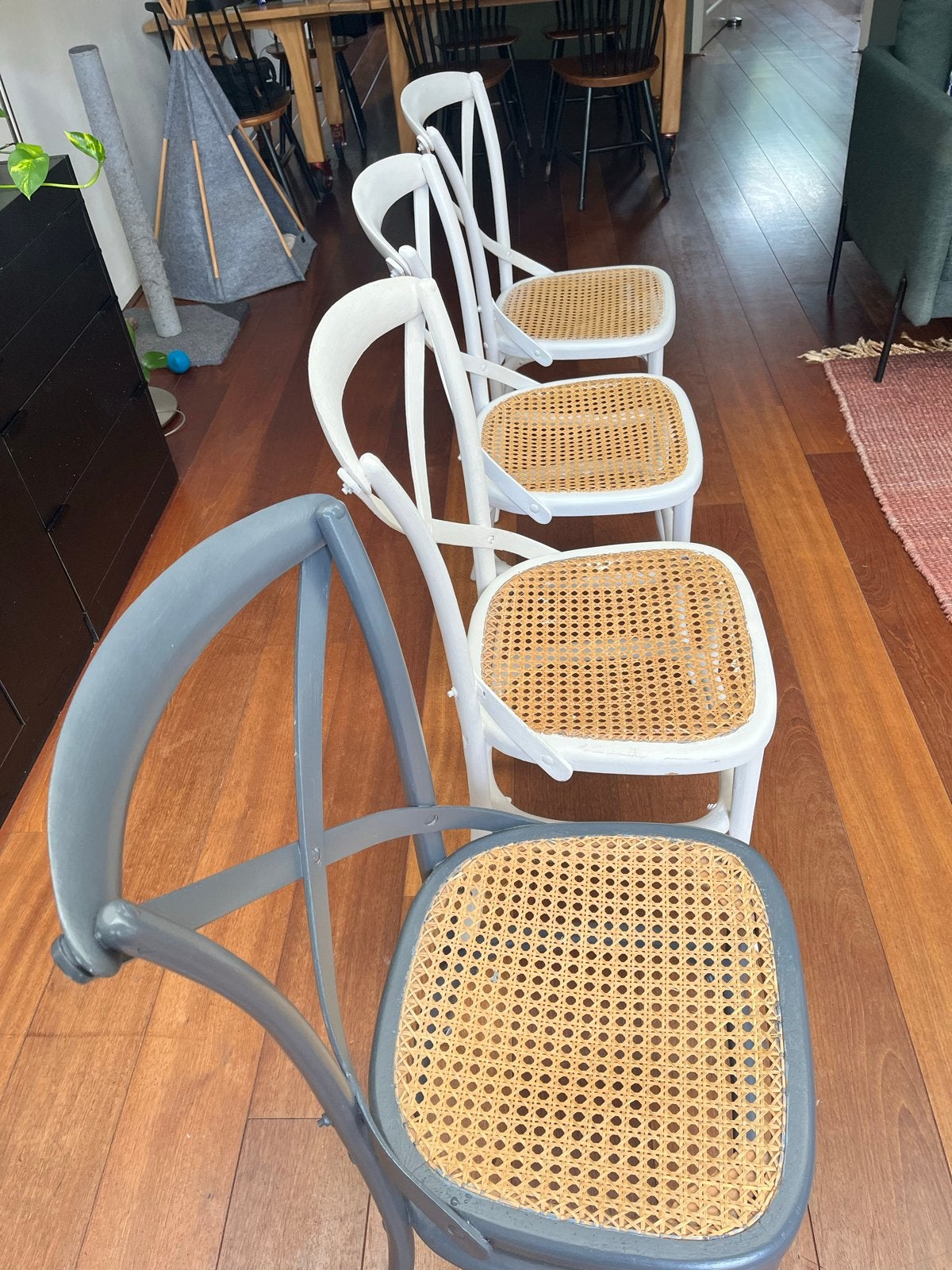 Set van 4 Thonet stoelen met rotan zitting, Ophalen, Gebruikt, Overige kleuren, Vier