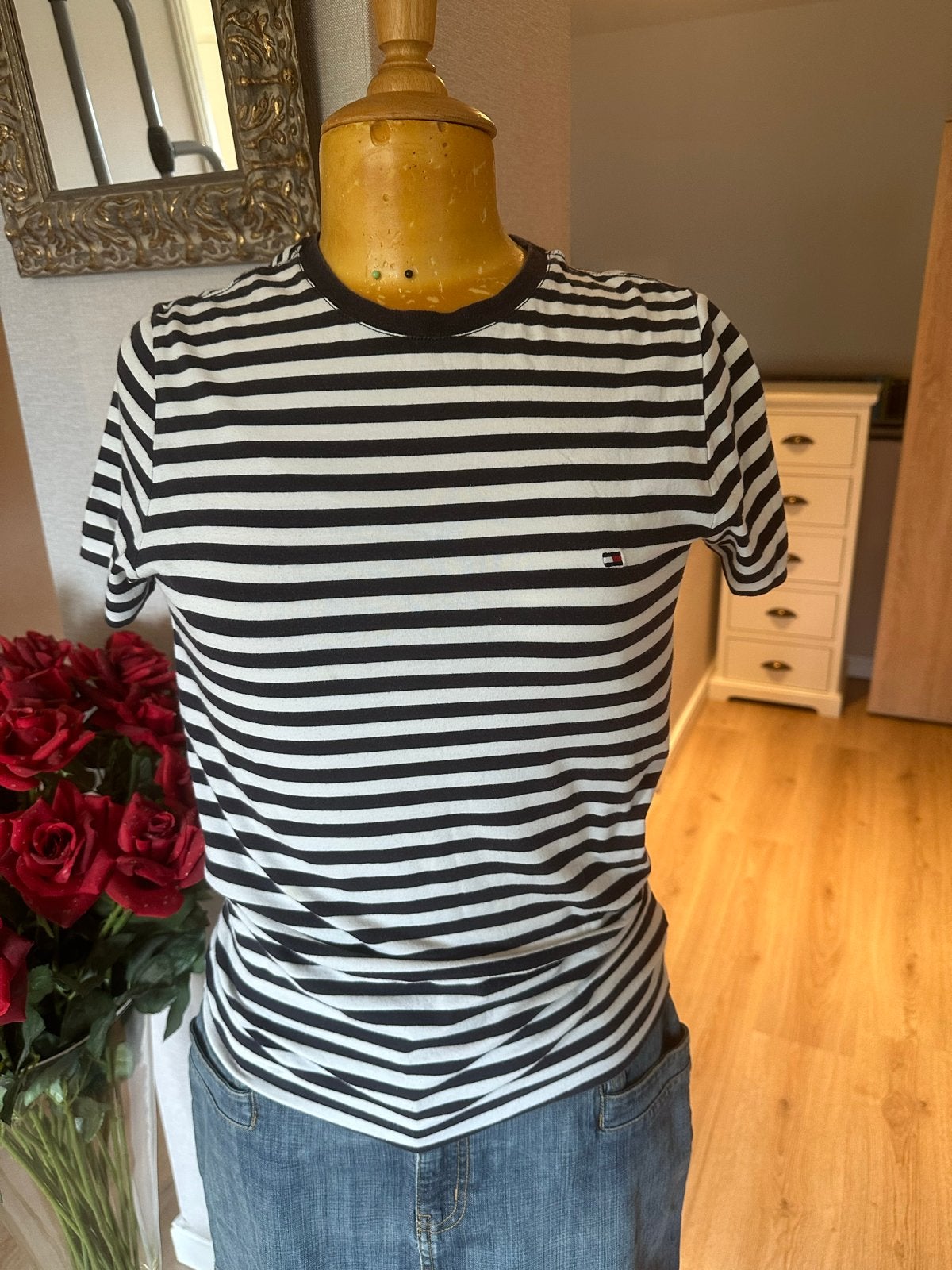 Tommy Hilfiger T-shirt gestreept - Maat S, Ophalen of Verzenden, Zo goed als nieuw, Blauw, Korte mouw