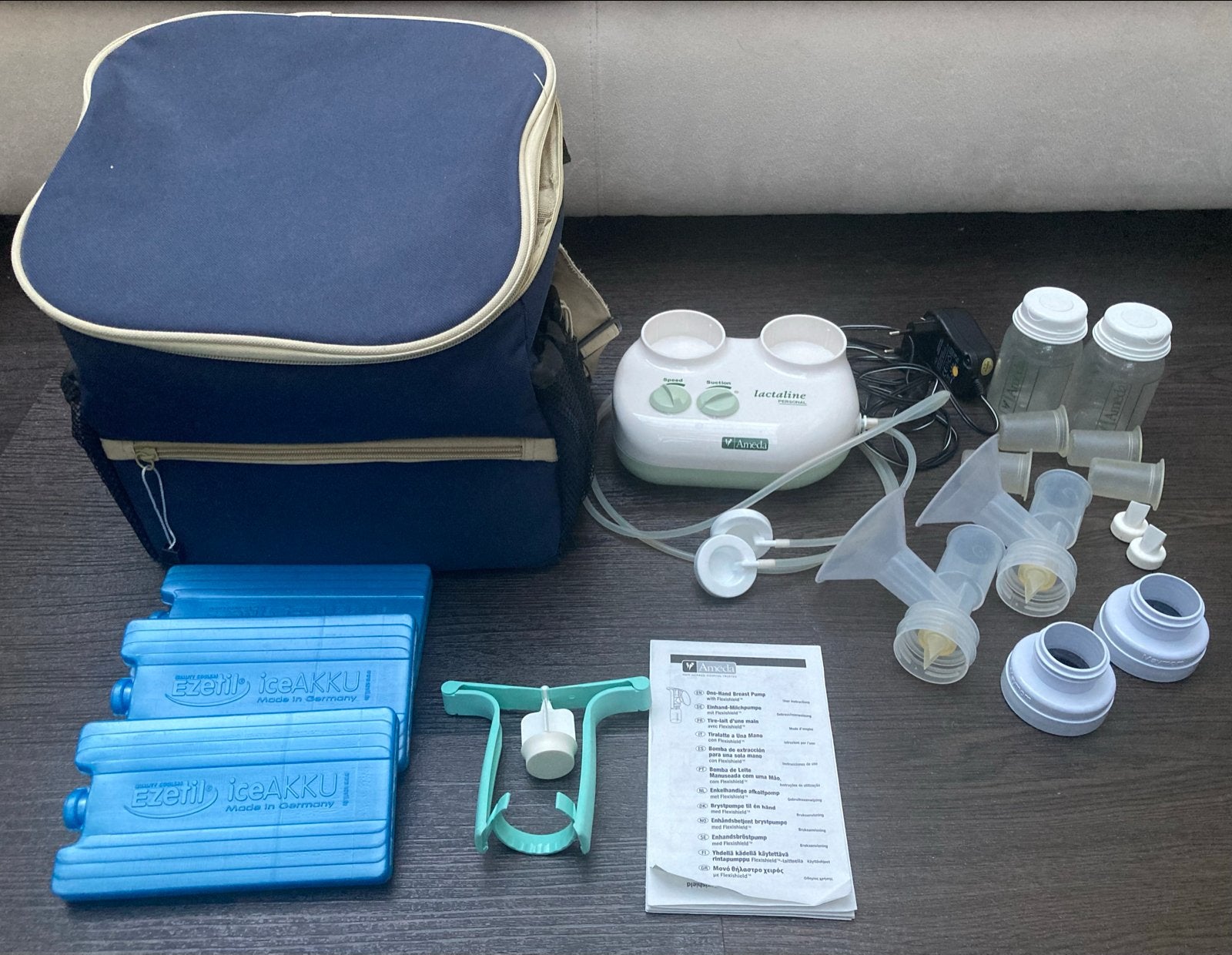 Ameda Lactaline borstkolf met koeltas en accessoires, Ophalen, Gebruikt