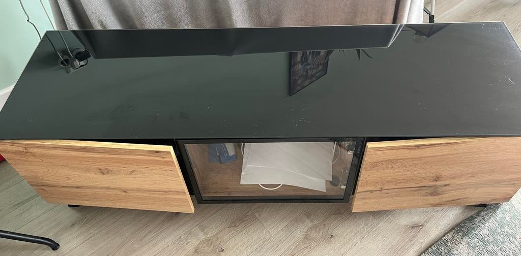 Tv meubel met glazen blad, Huis en Inrichting, Kasten | Televisiemeubels, Zo goed als nieuw, Minder dan 100 cm, 100 tot 150 cm