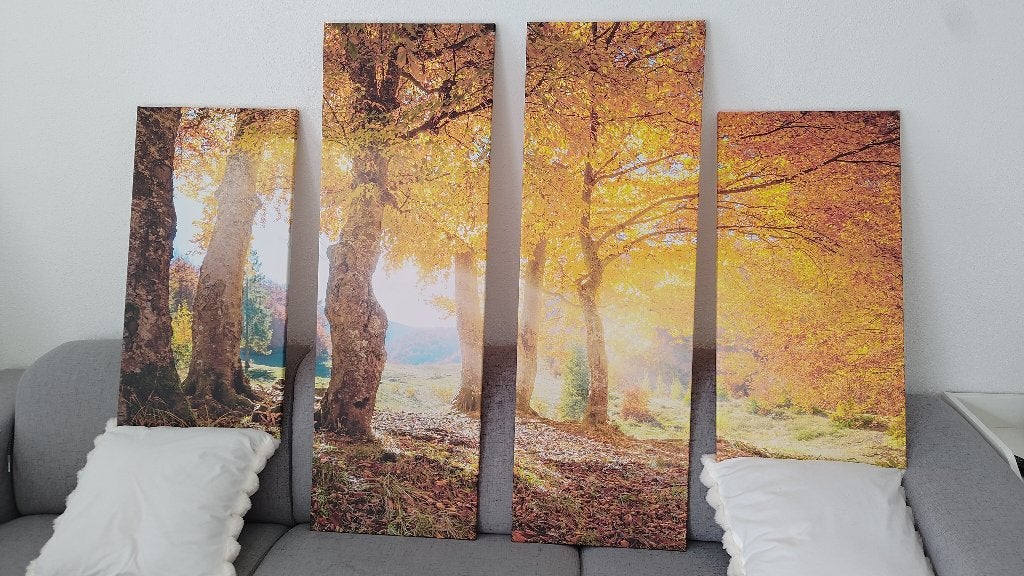 4 luik canvas schilderij 120x160 zonnig herfst bos, Ophalen