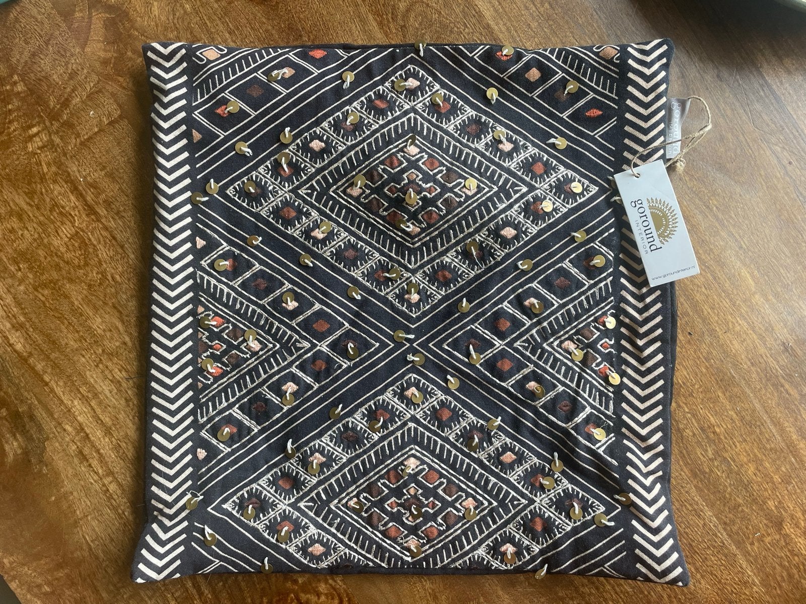 Kussenhoes 45x45 zwart boho geborduurd met pailletten, Zwart, Met print, Nieuw, Ophalen of Verzenden