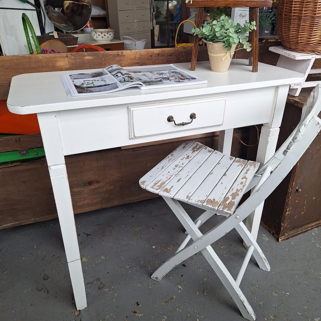 Witte brocante sidetable, Huis en Inrichting, Tafels | Sidetables, Ophalen, 25 tot 50 cm, Rechthoekig, 50 tot 100 cm