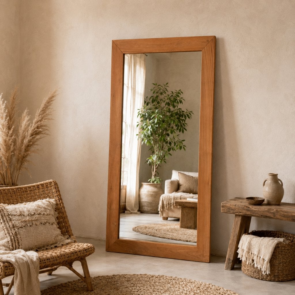 facet geslepen spiegel teak lijst 150 x 80 cm Gratis bezorgd