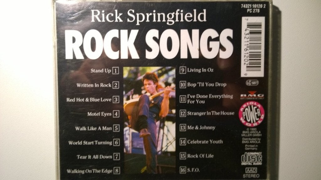 Rick Springfield - Rock Songs, Ophalen of Verzenden, Zo goed als nieuw, Poprock, Album