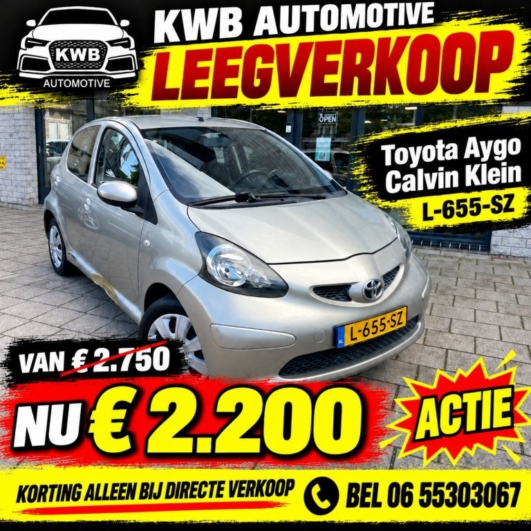 Toyota Aygo 1.0-12V 5-deurs Calvin Klein | Leer | Airco, Auto's, Gebruikt, 4 stoelen, 68 pk, Bedrijf