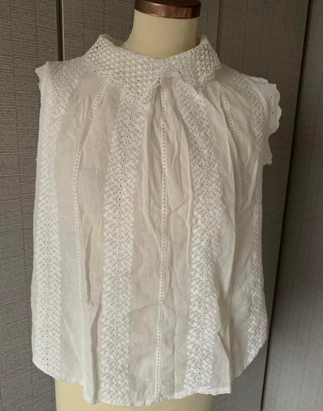Witte broderie blouse maat 36/38, Ophalen of Verzenden, Zo goed als nieuw, Maat 38/40 (M), Wit