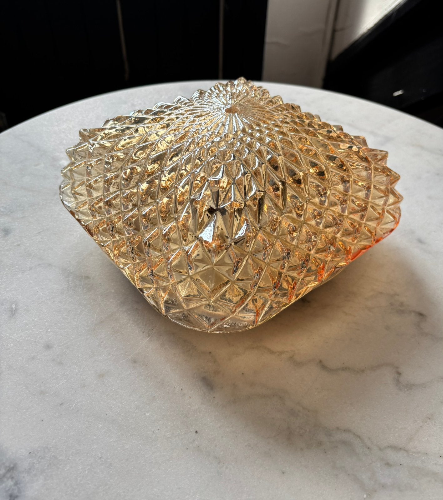Vintage oranje kussen plafoniere diamant driehoek bloem lamp, Ophalen of Verzenden, Zo goed als nieuw, Glas