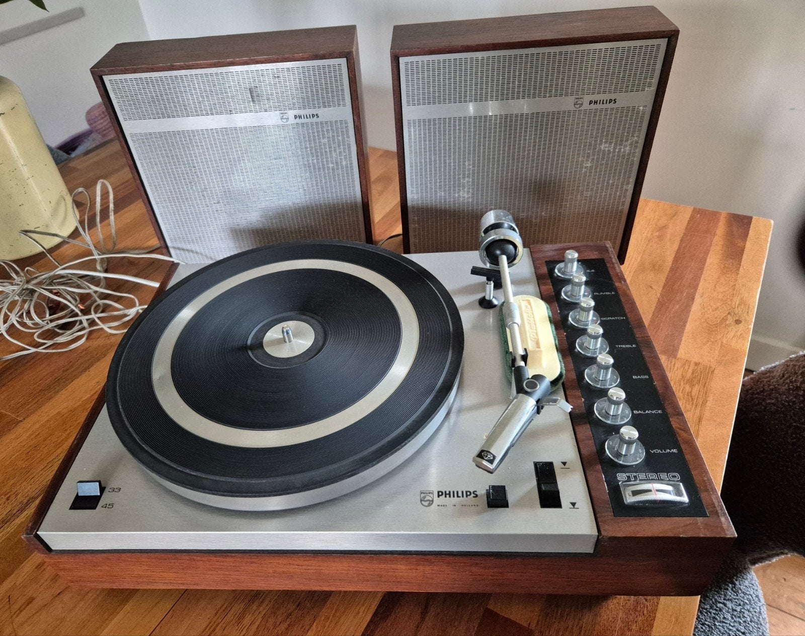 Vintage Philips Platenspeler met Speakers - Type 417, Ophalen of Verzenden, Gebruikt, Platenspeler, Philips