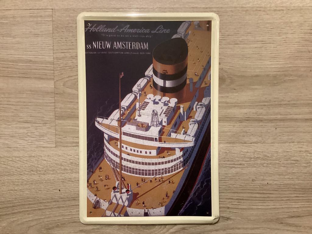 Vintage SS NIEUW AMSTERDAM reclame bord (geen emaille), Verzamelen, Ophalen of Verzenden, Zo goed als nieuw, Reclamebord