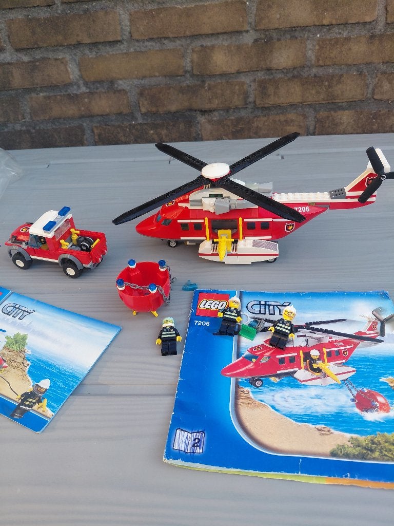 lego brandblus helicopter en team, City, Lego, Ophalen of Verzenden, Zo goed als nieuw
