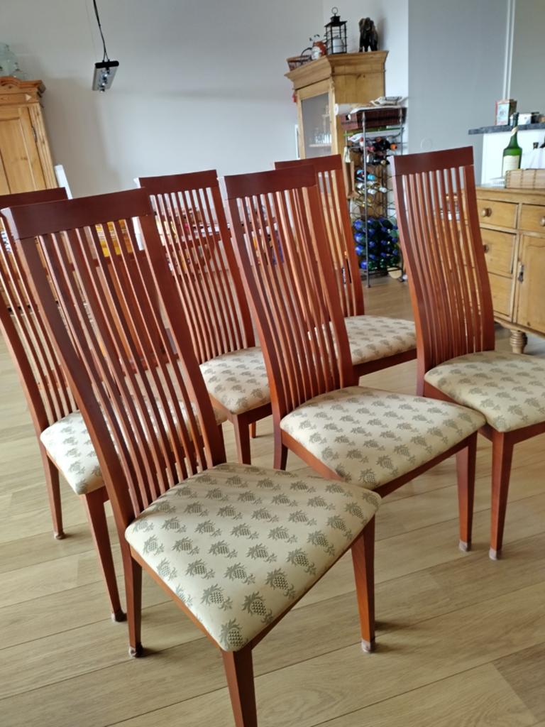 Set van 6 klassieke kersenhouten eetkamerstoelen, Huis en Inrichting, Stoelen, Gebruikt, Bruin, Klassiek, Ophalen of Verzenden