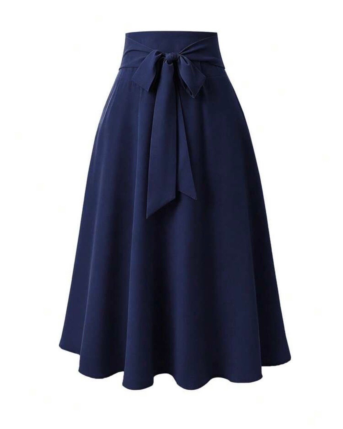 A-lijn rok met strikceintuur Donkerblauw (44-52), Ophalen of Verzenden, Nieuw, Blauw, Rok