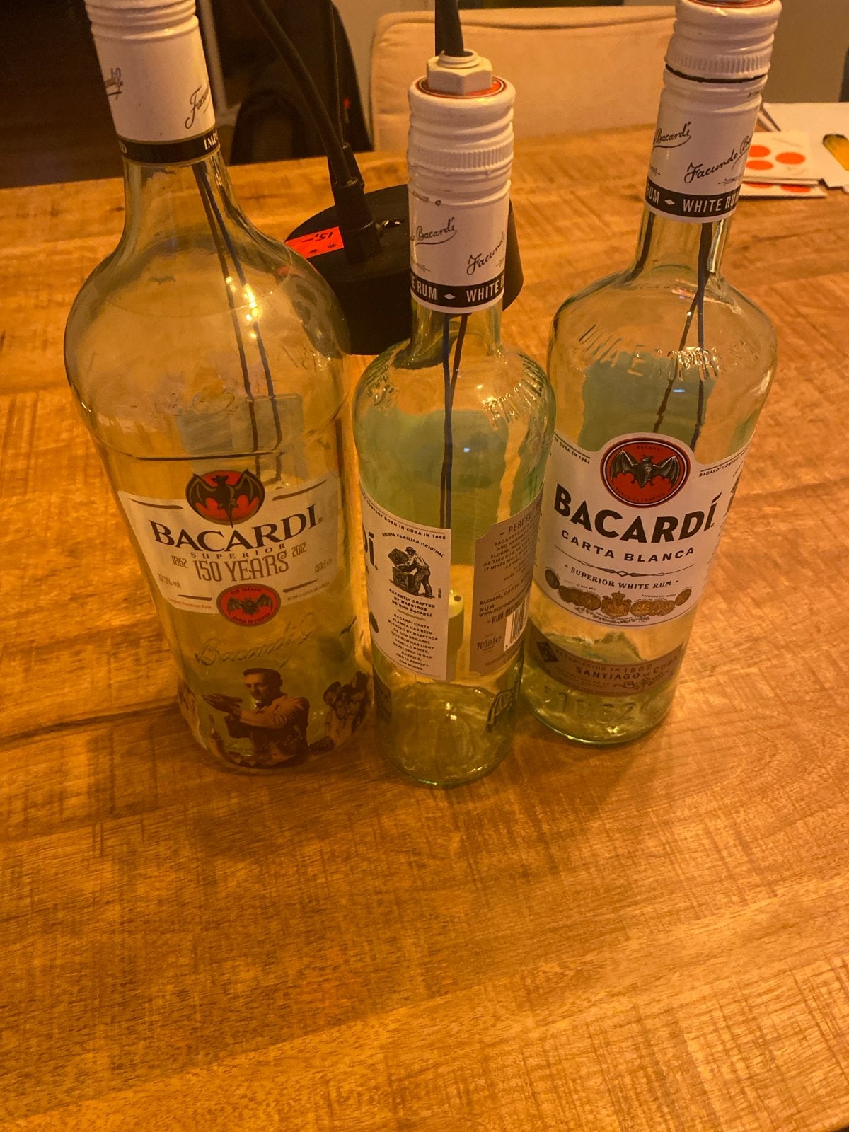Unieke Bacardi Flessen Hanglamp - Handgemaakt, Minder dan 50 cm, Gebruikt, Ophalen of Verzenden, Glas