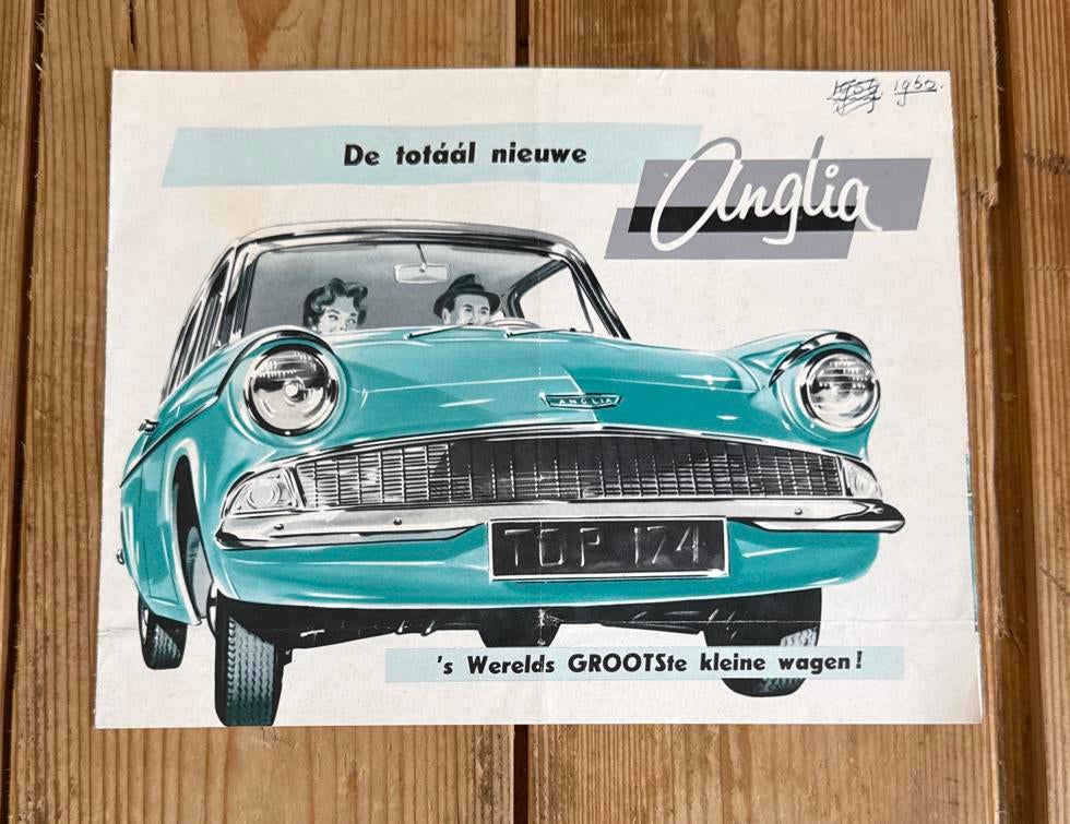 Folder Ford Anglia 1959 - Origineel reclamedocument, Ophalen of Verzenden, Gelezen, Ford