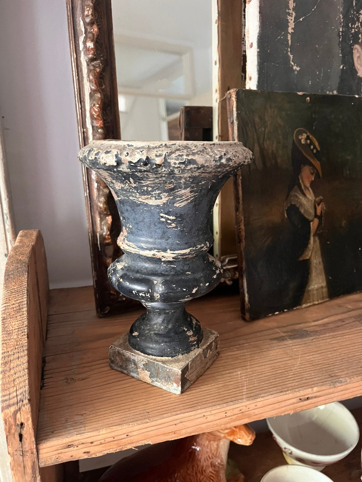 Oude Franse gietijzeren pot**het geruite roosje**, Ophalen of Verzenden