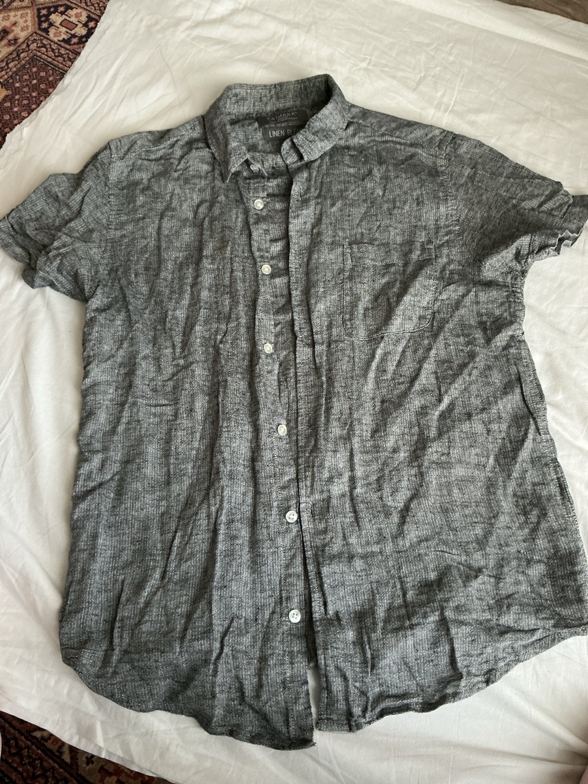 Linnen overhemd met korte mouwen maat M, Kleding | Heren, Ophalen of Verzenden, Zo goed als nieuw, Grijs, Overige halswijdtes
