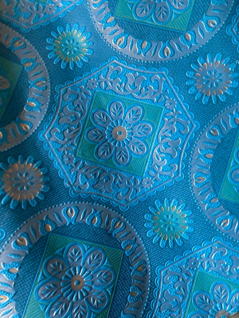 Vintage Behang Blauw met Medaillon Patroon, Ophalen of Verzenden, Blauw