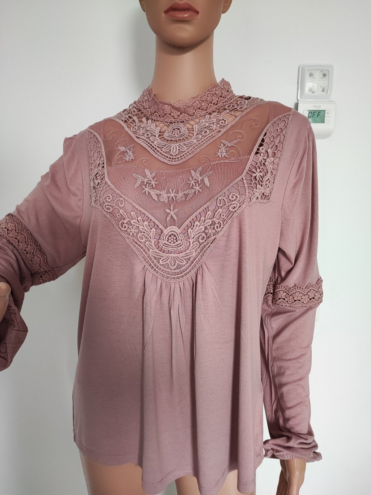 Gekamde katoenen blouse in poederkleur maat. 38-40, Ophalen of Verzenden, Zo goed als nieuw, Maat 38/40 (M)