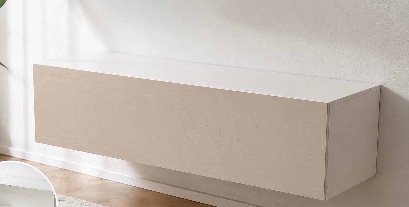 Taupe kast 160cm met reliëf, 3 vaks, Ophalen, Gebruikt