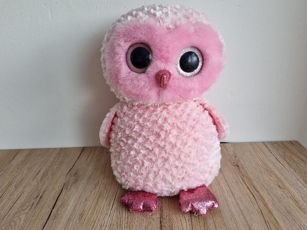 Prachtige Grote Roze TY Beanie Boo Knuffel Uil Twiggy XL, Verzenden, Zo goed als nieuw, Pop