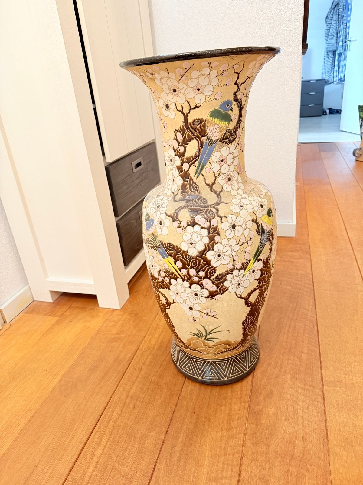 Grote Oosterse Vaas met Bloesem en Vogels - 82 cm, Ophalen