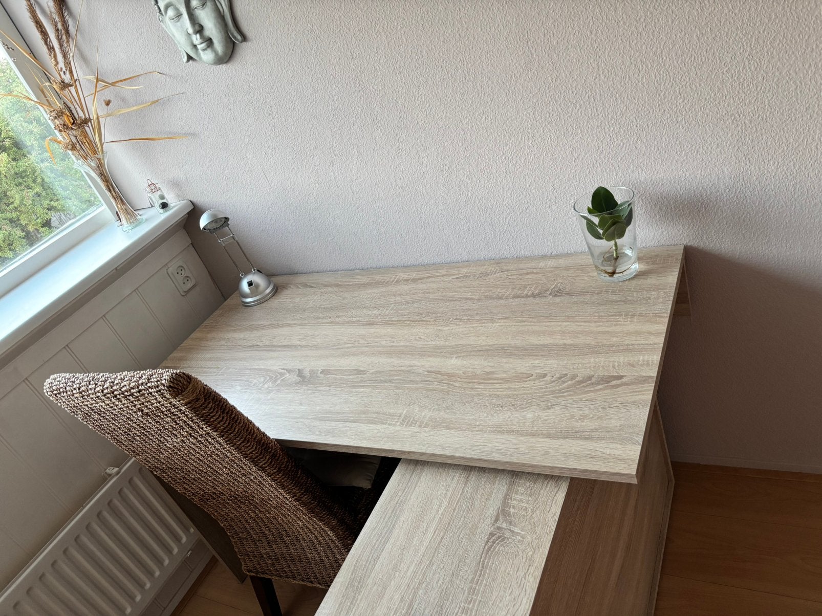 Bureau met zijkast eiken kleur, Huis en Inrichting, Bureaus, Ophalen, Spaanplaat of MDF, Schoolbureau, Zo goed als nieuw