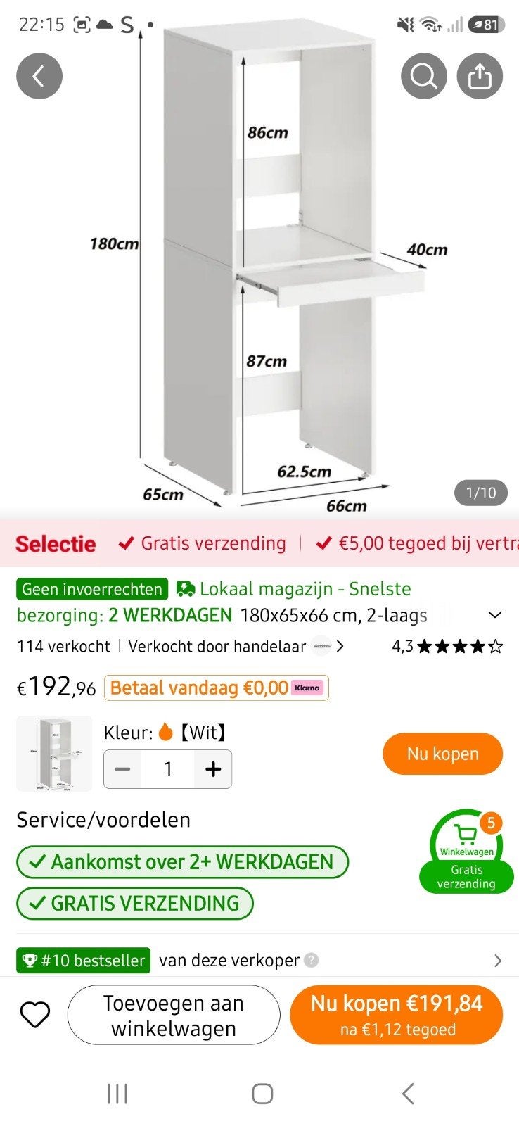 Nieuwe Wasmachine/Droger Kast - Wit, 180x65x66 cm, Ophalen of Verzenden, Nieuw