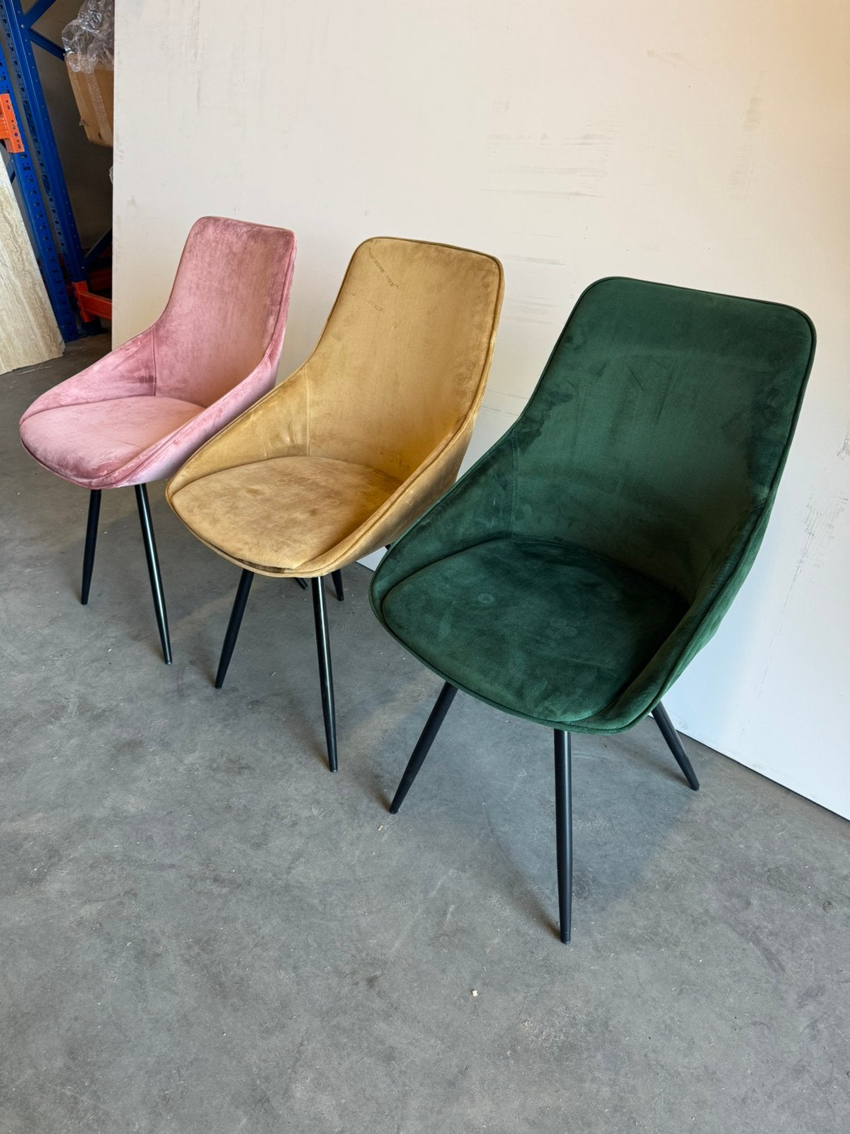 Eetkamerstoelen - bruin/groen/roze - velvet stof, Huis en Inrichting, Stoelen, Ophalen, Zo goed als nieuw, Overige kleuren, Vijf, Zes of meer stoelen