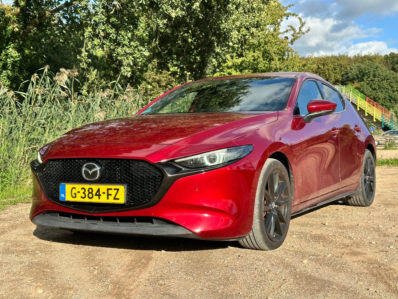 Mazda 3 Luxury Skyactiv-x 180pk Aut 2019 Rood, Auto's, 1998 cc, Zwart, 4 cilinders, 179 pk