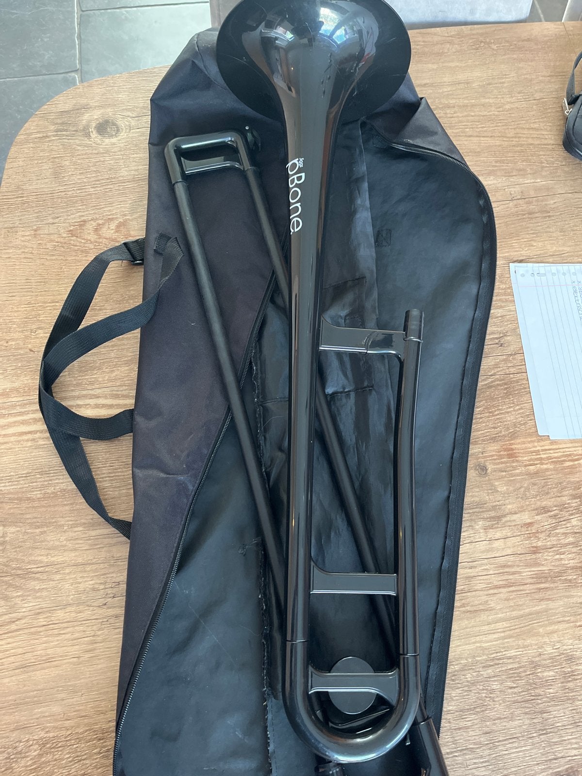 pBone Trombone Zwart met Draagtas, Ophalen of Verzenden, Gebruikt, Koperblazer, Met koffer of draagtas